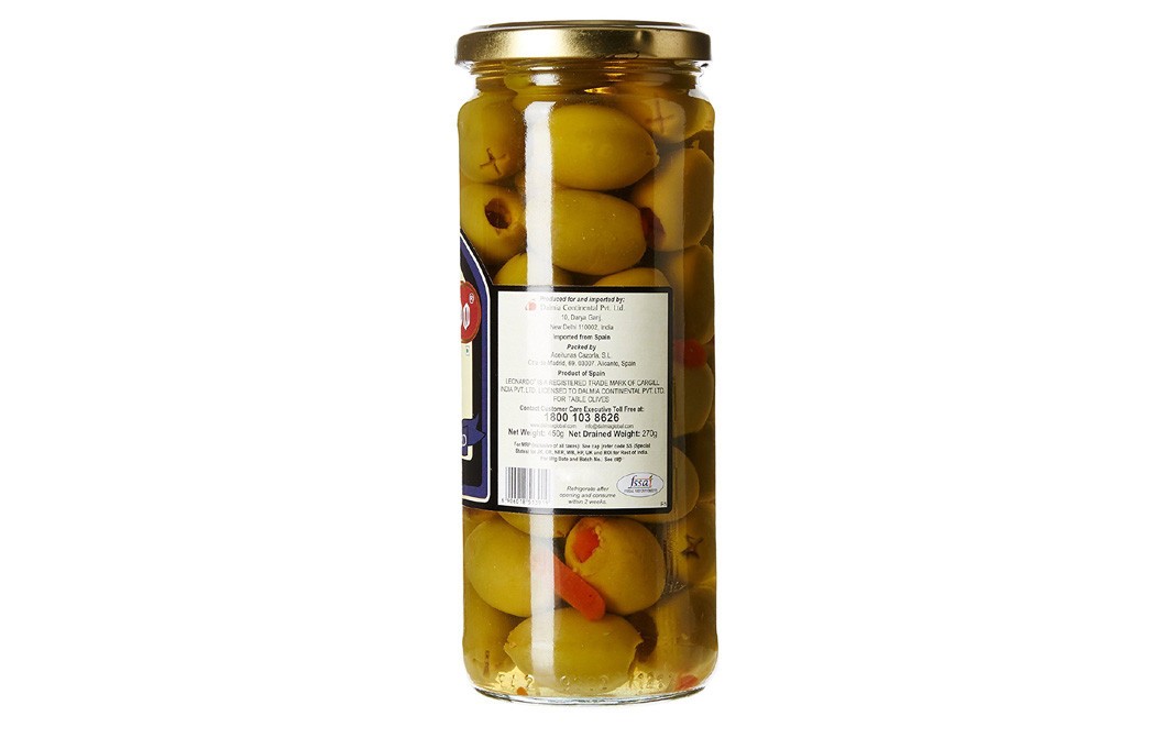 Leonardo Pimiento Stuffed Queen Olives   Glass Jar  450 grams